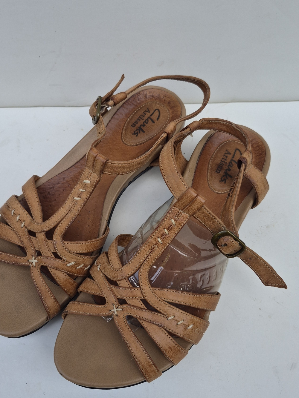 Clarks Tan Strappy Leather Slingback Sandals